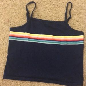 Navy rainbow stripe shirt